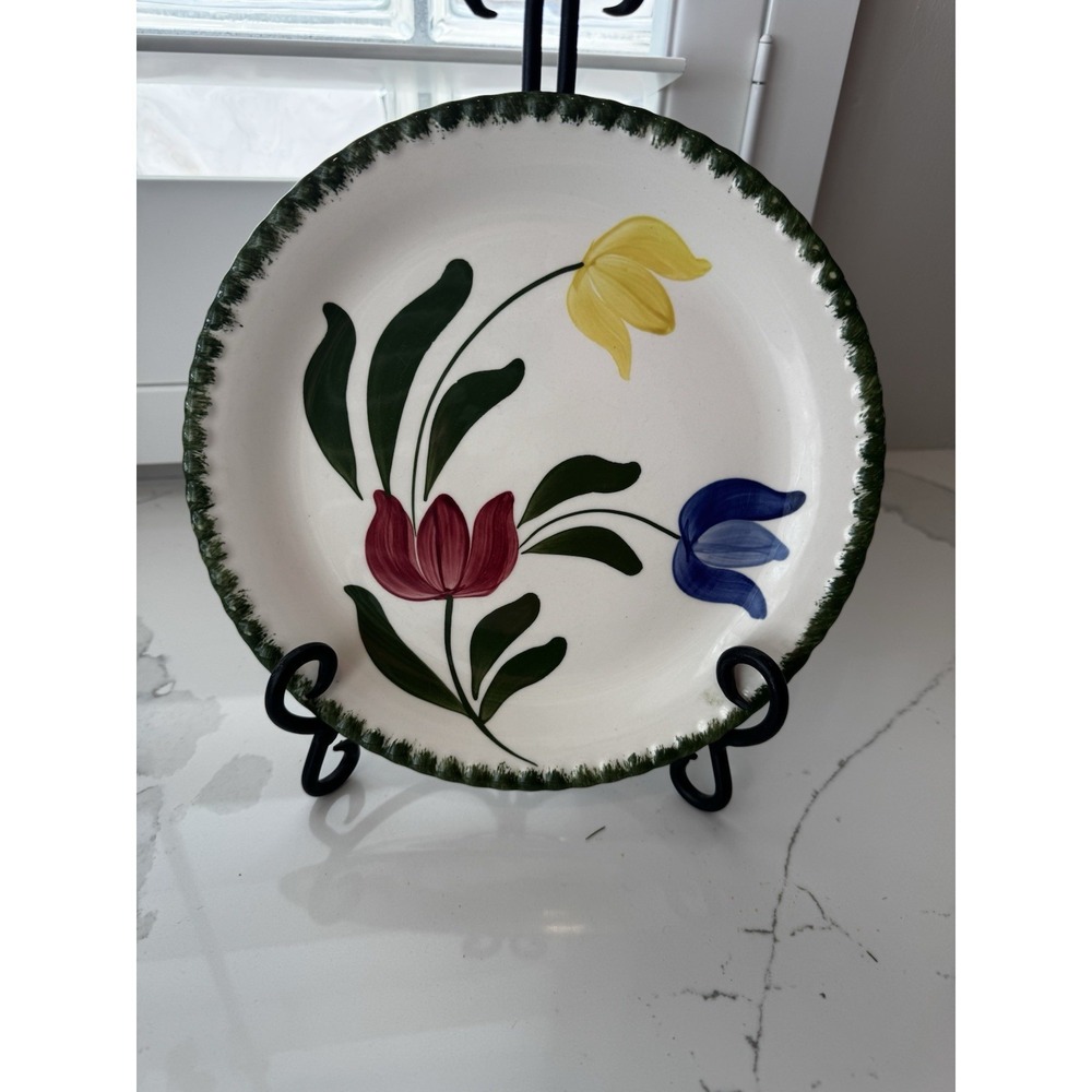 Blue Ridge Pottery Plate Hand Painted Floral Tulips Folk Art 9.5 Inches